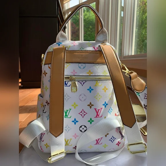 Designer-Inspired White Multicolor Backpack - Picture 3 of 10